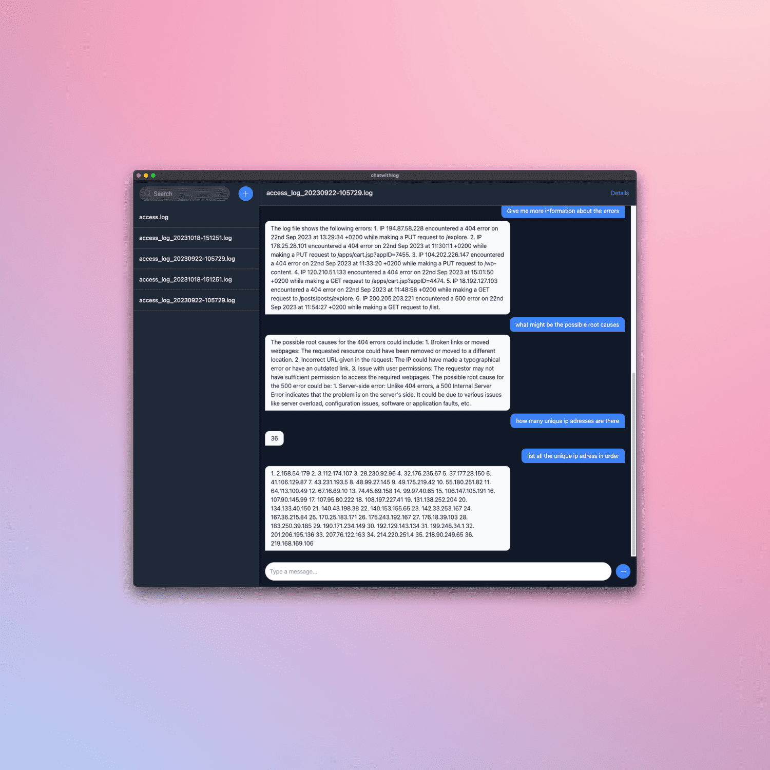 Chat With Logs (iMessage Clone)